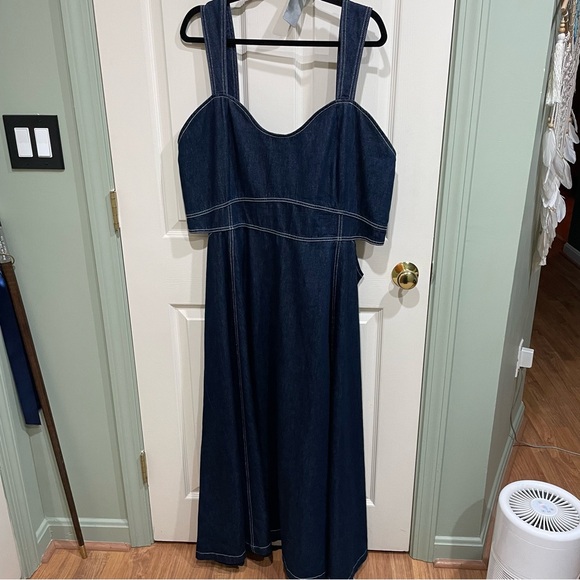 Anthropologie 2X Aureta Studio Corset Denim Cutout Plus Dress NWT - Picture 2 of 13